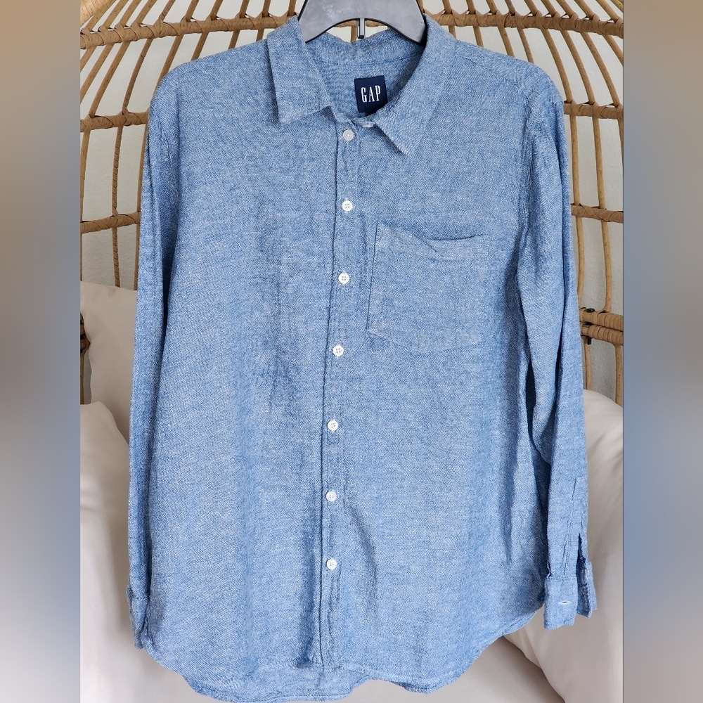Gap Women's Long Sleeve Button Down Collared Chest Front Pocket Sz XL